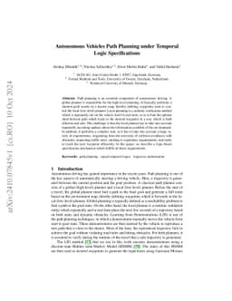 Autonomous Vehicles Path Planning under Temporal Logic Specifications