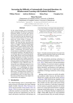 Increasing the Difficulty of Automatically Generated Questions via
  Reinforcement Learning with Synthetic Preference