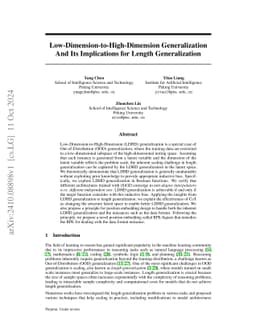 Low-Dimension-to-High-Dimension Generalization And Its Implications for
  Length Generalization