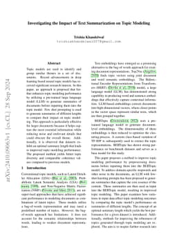 Investigating the Impact of Text Summarization on Topic Modeling