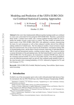 Modeling and Prediction of the UEFA EURO 2024 via Combined Statistical
  Learning Approaches