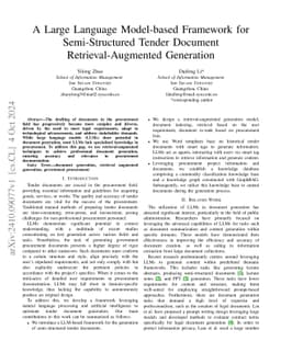 A Large Language Model-based Framework for Semi-Structured Tender
  Document Retrieval-Augmented Generation