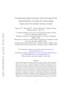 Compressing high-resolution data through latent representation encoding
  for downscaling large-scale AI weather forecast model
