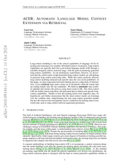 ACER: Automatic Language Model Context Extension via Retrieval