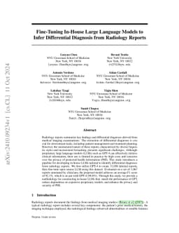 Fine-Tuning In-House Large Language Models to Infer Differential
  Diagnosis from Radiology Reports