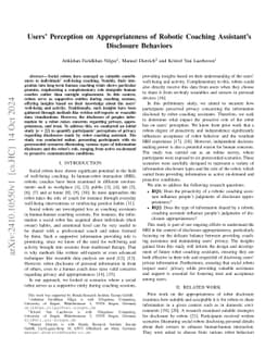 Users' Perception on Appropriateness of Robotic Coaching Assistant's
  Disclosure Behaviors