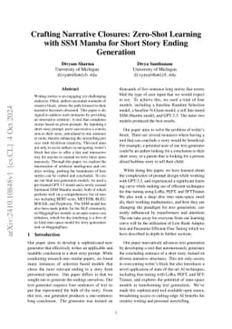 Crafting Narrative Closures: Zero-Shot Learning with SSM Mamba for Short
  Story Ending Generation