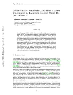 CodeUnlearn: Amortized Zero-Shot Machine Unlearning in Language Models
  Using Discrete Concept