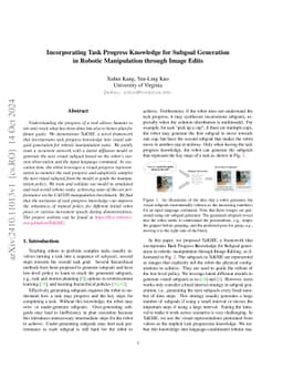 Incorporating Task Progress Knowledge for Subgoal Generation in Robotic
  Manipulation through Image Edits