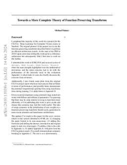 Towards a More Complete Theory of Function Preserving Transforms