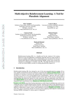 Multi-objective Reinforcement Learning: A Tool for Pluralistic Alignment