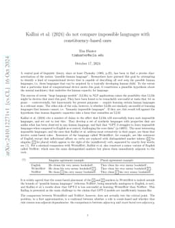 Kallini et al. (2024) do not compare impossible languages with
  constituency-based ones