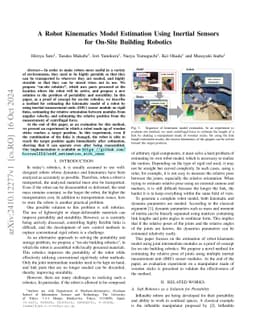 A Robot Kinematics Model Estimation Using Inertial Sensors for On-Site
  Building Robotics
