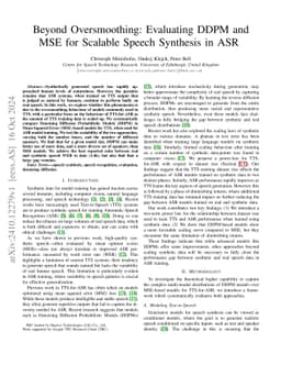 Beyond Oversmoothing: Evaluating DDPM and MSE for Scalable Speech
  Synthesis in ASR