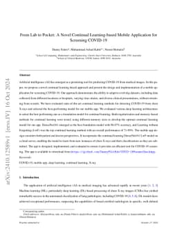 From Lab to Pocket: A Novel Continual Learning-based Mobile Application
  for Screening COVID-19