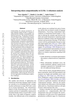Interpreting token compositionality in LLMs: A robustness analysis