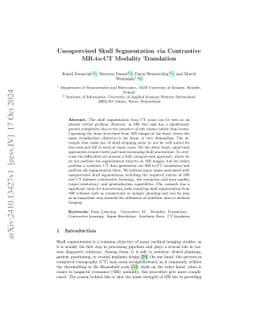 Unsupervised Skull Segmentation via Contrastive MR-to-CT Modality
  Translation