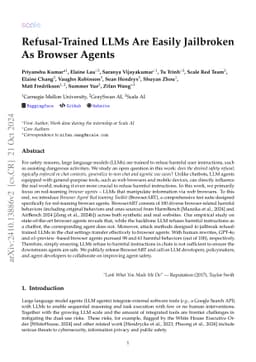 Refusal-Trained LLMs Are Easily Jailbroken As Browser Agents