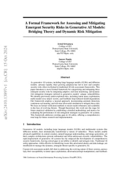 A Formal Framework for Assessing and Mitigating Emergent Security Risks
  in Generative AI Models: Bridging Theory and Dynamic Risk Mitigation