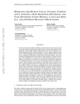 Modeling the Human Visual System: Comparative Insights from
  Response-Optimized and Task-Optimized Vision Models, Language Models, and
  different Readout Mechanisms