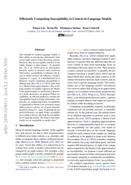 Efficiently Computing Susceptibility to Context in Language Models