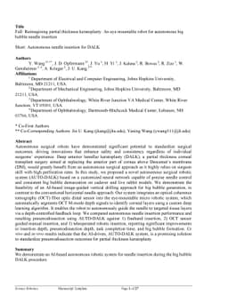 Reimagining partial thickness keratoplasty: An eye mountable robot for
  autonomous big bubble needle insertion