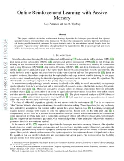 Online Reinforcement Learning with Passive Memory