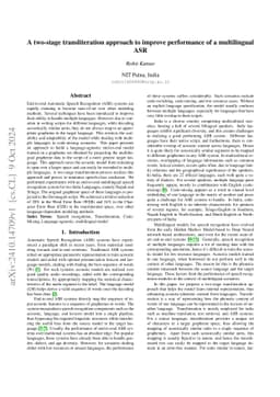 A two-stage transliteration approach to improve performance of a
  multilingual ASR