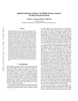 BeniFul: Backdoor Defense via Middle Feature Analysis for Deep Neural
  Networks