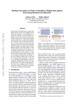 Eliciting Uncertainty in Chain-of-Thought to Mitigate Bias against
  Forecasting Harmful User Behaviors