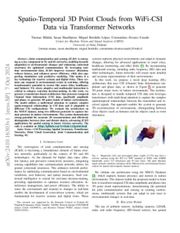 Spatio-Temporal 3D Point Clouds from WiFi-CSI Data via Transformer
  Networks