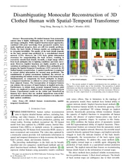 Disambiguating Monocular Reconstruction of 3D Clothed Human with
  Spatial-Temporal Transformer