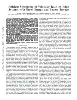 Efficient Scheduling of Vehicular Tasks on Edge Systems with Green
  Energy and Battery Storage