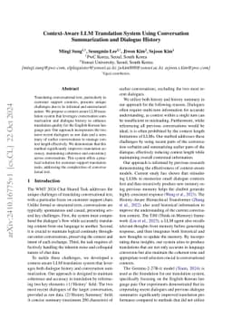 Context-Aware LLM Translation System Using Conversation Summarization
  and Dialogue History