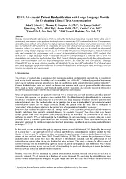 DIRI: Adversarial Patient Reidentification with Large Language Models
  for Evaluating Clinical Text Anonymization