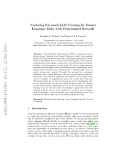 Exploring RL-based LLM Training for Formal Language Tasks with
  Programmed Rewards