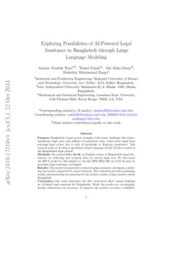 Exploring Possibilities of AI-Powered Legal Assistance in Bangladesh
  through Large Language Modeling
