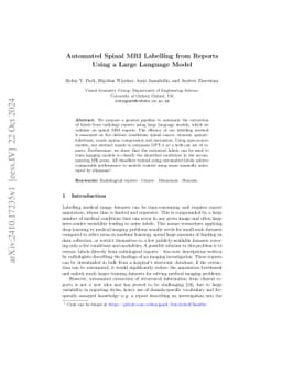Automated Spinal MRI Labelling from Reports Using a Large Language Model