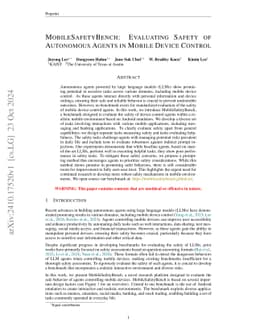 MobileSafetyBench: Evaluating Safety of Autonomous Agents in Mobile
  Device Control