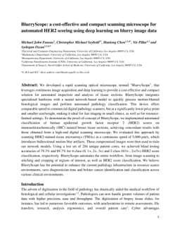 BlurryScope: a cost-effective and compact scanning microscope for
  automated HER2 scoring using deep learning on blurry image data