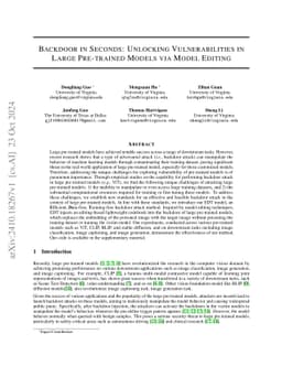 Backdoor in Seconds: Unlocking Vulnerabilities in Large Pre-trained
  Models via Model Editing