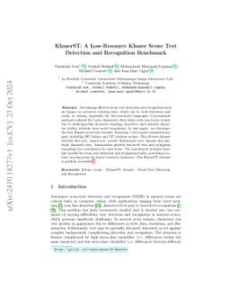 KhmerST: A Low-Resource Khmer Scene Text Detection and Recognition
  Benchmark