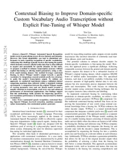 Contextual Biasing to Improve Domain-specific Custom Vocabulary Audio
  Transcription without Explicit Fine-Tuning of Whisper Model