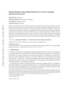 Building Dialogue Understanding Models for Low-resource Language
  Indonesian from Scratch