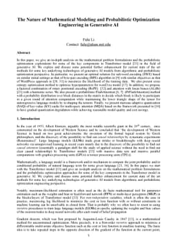 The Nature of Mathematical Modeling and Probabilistic Optimization
  Engineering in Generative AI