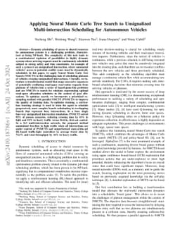 Applying Neural Monte Carlo Tree Search to Unsignalized
  Multi-intersection Scheduling for Autonomous Vehicles