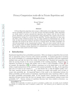 Privacy-Computation trade-offs in Private Repetition and Metaselection