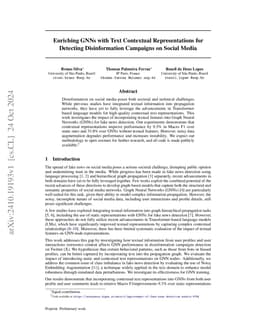 Enriching GNNs with Text Contextual Representations for Detecting
  Disinformation Campaigns on Social Media