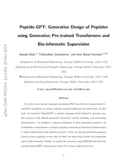 Peptide-GPT: Generative Design of Peptides using Generative Pre-trained
  Transformers and Bio-informatic Supervision