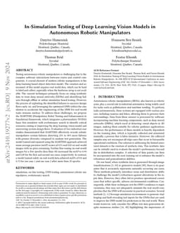 In-Simulation Testing of Deep Learning Vision Models in Autonomous
  Robotic Manipulators